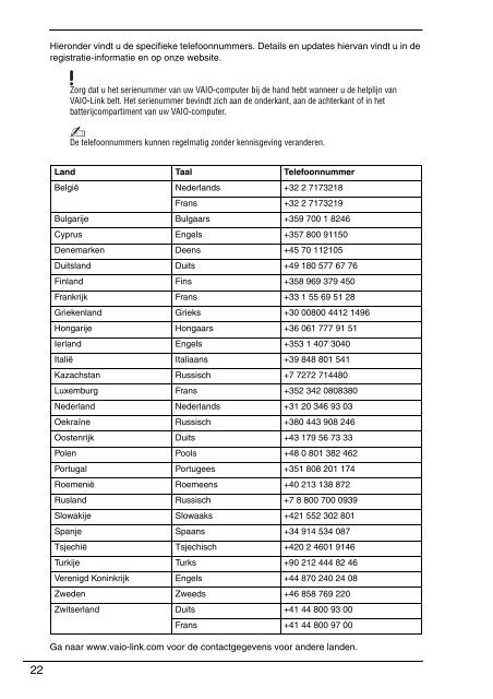 Sony VPCCW2C5E - VPCCW2C5E Documents de garantie N&eacute;erlandais