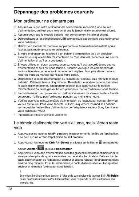 Sony VPCCW2C5E - VPCCW2C5E Guide de d&eacute;pannage Fran&ccedil;ais