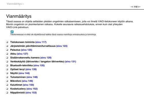 Sony VPCCW2C5E - VPCCW2C5E Mode d'emploi Finlandais