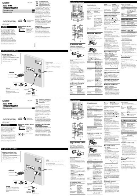Sony CMT-SPZ70 - CMT-SPZ70 Consignes d&rsquo;utilisation Allemand