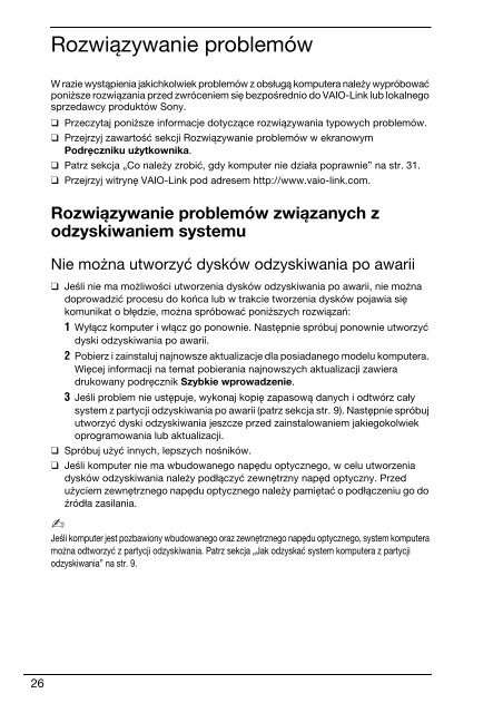 Sony VPCEC1A4E - VPCEC1A4E Guida alla risoluzione dei problemi Polacco