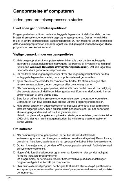 Sony VPCEC1A4E - VPCEC1A4E Guida alla risoluzione dei problemi Danese