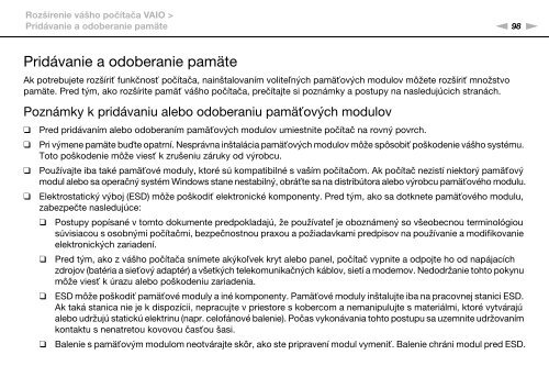 Sony VPCEC1A4E - VPCEC1A4E Istruzioni per l'uso Slovacco