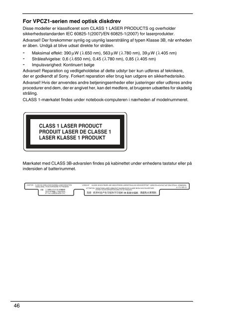 Sony VPCEC1A4E - VPCEC1A4E Documenti garanzia Danese