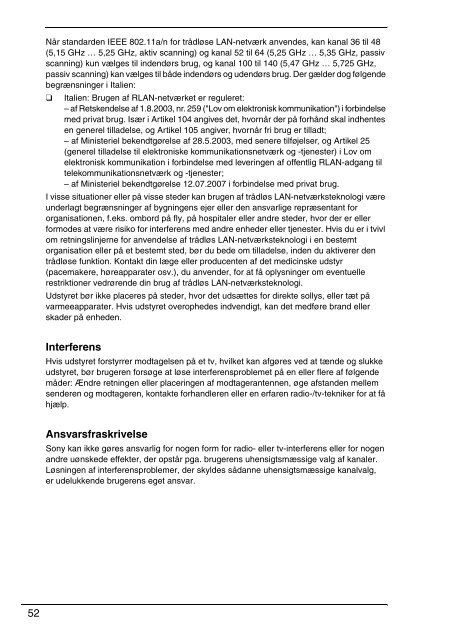 Sony VPCEC1A4E - VPCEC1A4E Documenti garanzia Danese