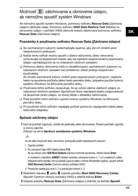 Sony VPCEC1A4E - VPCEC1A4E Guida alla risoluzione dei problemi Slovacco