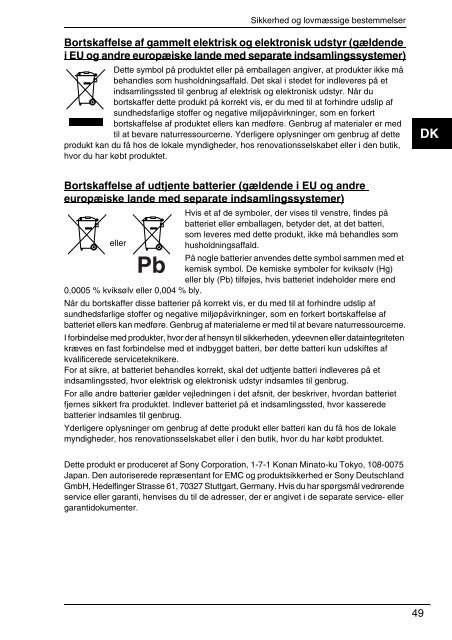 Sony VPCEC1A4E - VPCEC1A4E Documenti garanzia Svedese