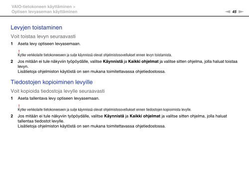 Sony VPCEC1A4E - VPCEC1A4E Istruzioni per l'uso Finlandese