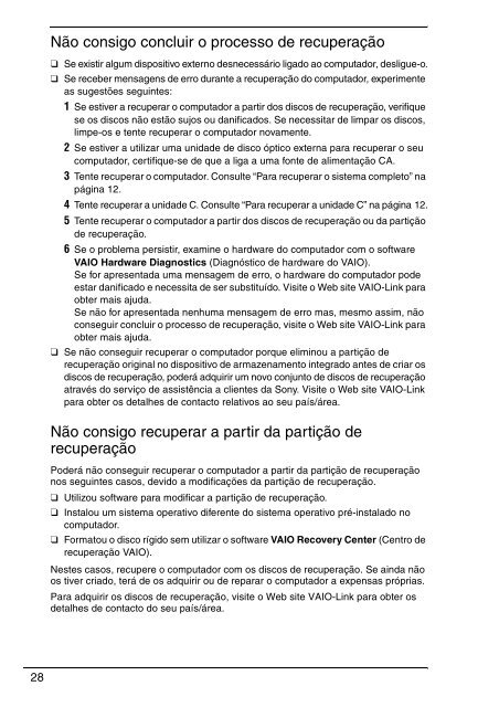 Sony VPCEC1A4E - VPCEC1A4E Guida alla risoluzione dei problemi Portoghese