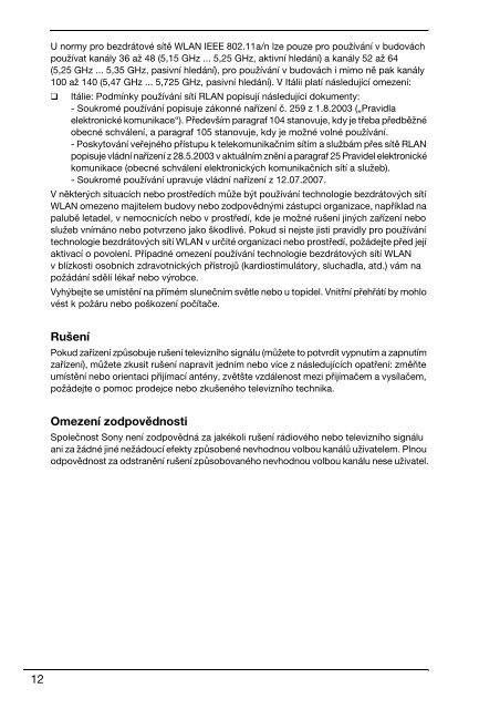 Sony VPCEC1A4E - VPCEC1A4E Documenti garanzia Ceco