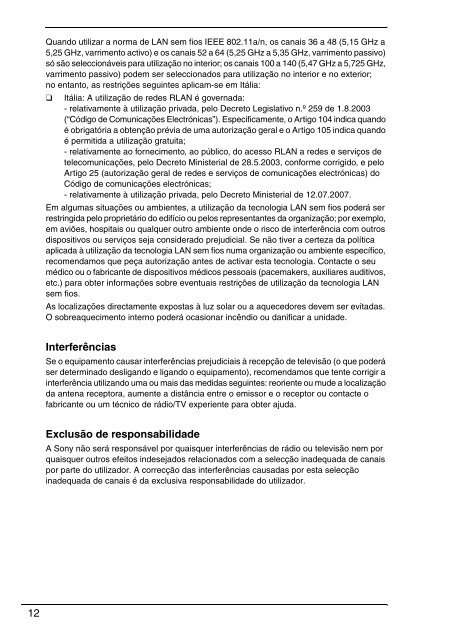 Sony VPCEC1A4E - VPCEC1A4E Documenti garanzia Portoghese