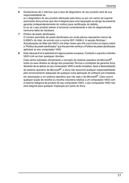 Sony VPCEC1A4E - VPCEC1A4E Documenti garanzia Portoghese