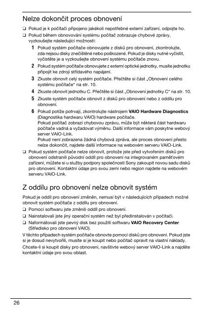 Sony VPCEC1A4E - VPCEC1A4E Guida alla risoluzione dei problemi Ceco