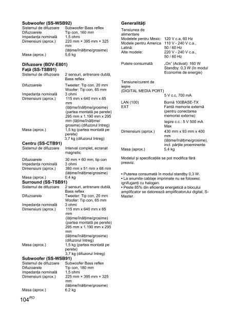 Sony BDV-E300 - BDV-E300 Istruzioni per l'uso Rumeno