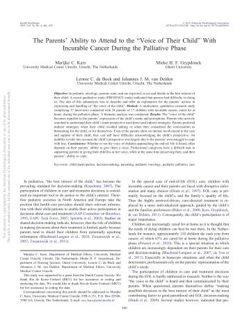 The parents’ ability to attend to the "voice of their child" with incurable cancer during the palliative phase