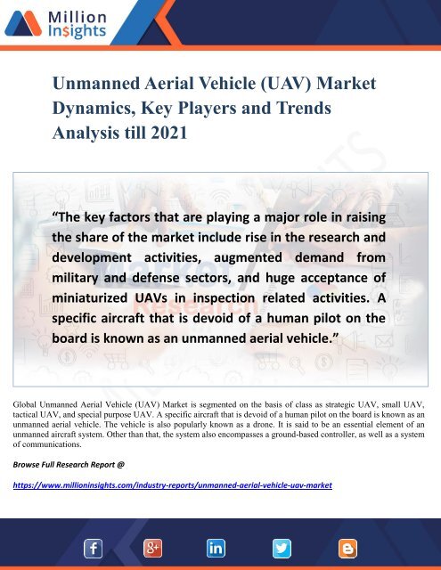 Unmanned Aerial Vehicle (UAV) Market Dynamics, Key Players and Trends Analysis till 2021