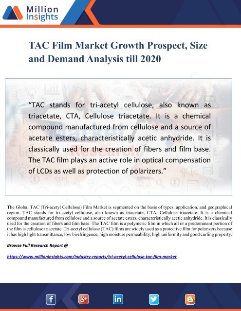 TAC Film Market Growth Prospect, Size and Demand Analysis till 2020