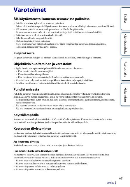 Sony HDR-AS30VR - HDR-AS30VR Guide pratique Finlandais