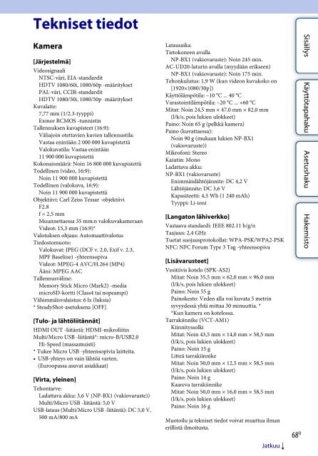 Sony HDR-AS30VR - HDR-AS30VR Guide pratique Finlandais