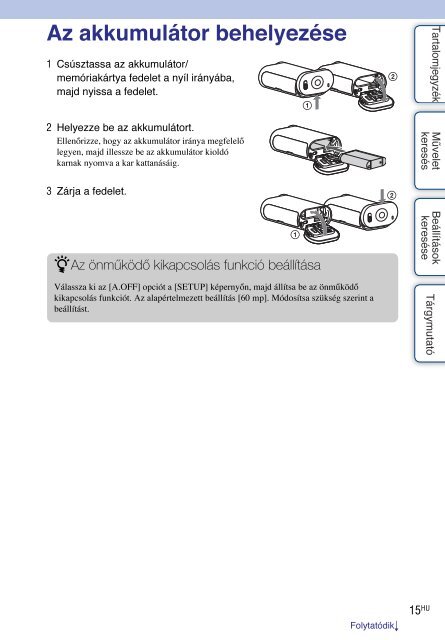 Sony HDR-AS30VR - HDR-AS30VR Guide pratique Hongrois