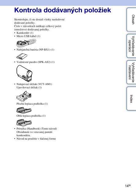 Sony HDR-AS30VR - HDR-AS30VR Guide pratique Slovaque