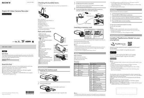 Sony HDR-AS30VR - HDR-AS30VR Consignes d&rsquo;utilisation Anglais