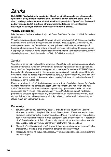 Sony VPCYB3Q1R - VPCYB3Q1R Documents de garantie Tch&egrave;que