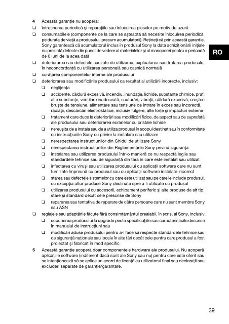 Sony VPCYB3Q1R - VPCYB3Q1R Documents de garantie Roumain