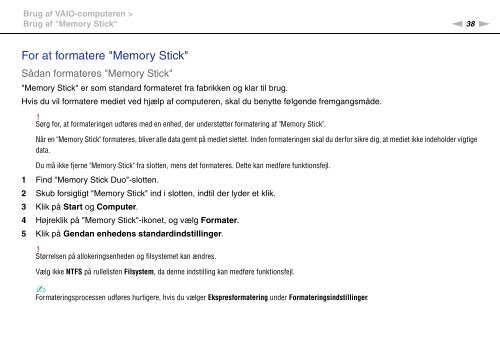 Sony VPCYB3Q1R - VPCYB3Q1R Mode d'emploi Danois