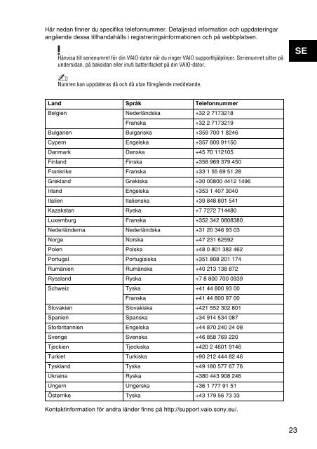 Sony VPCYB3Q1R - VPCYB3Q1R Documents de garantie Norv&eacute;gien