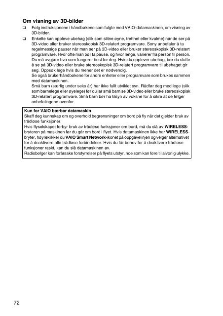 Sony VPCYB3Q1R - VPCYB3Q1R Documents de garantie Norv&eacute;gien