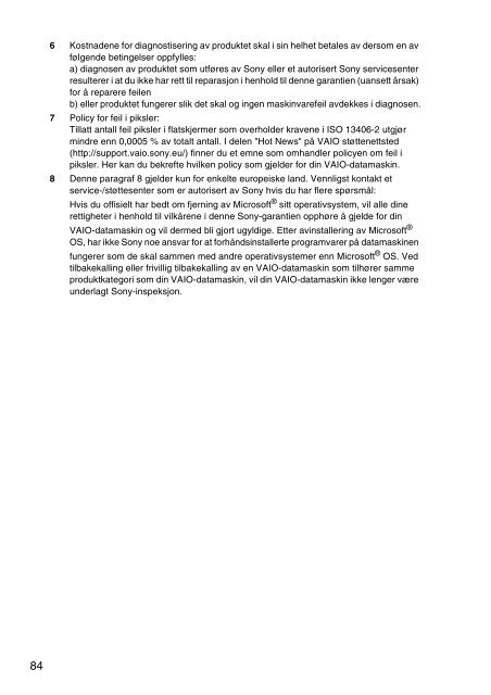 Sony VPCYB3Q1R - VPCYB3Q1R Documents de garantie Norv&eacute;gien