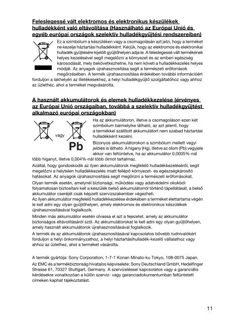 Sony VPCYB3Q1R - VPCYB3Q1R Documents de garantie Hongrois