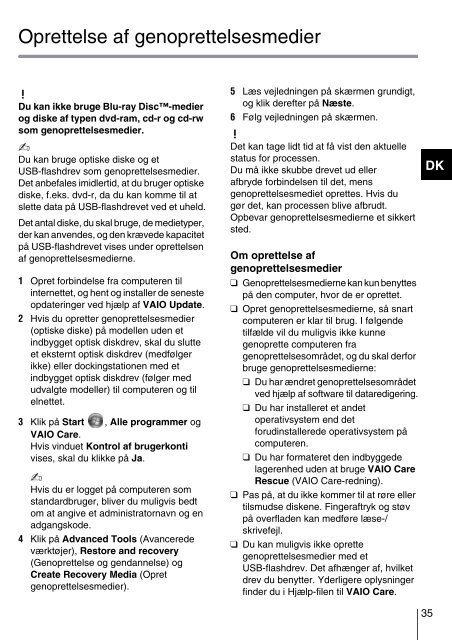 Sony VPCYB3Q1R - VPCYB3Q1R Guide de d&eacute;pannage Danois