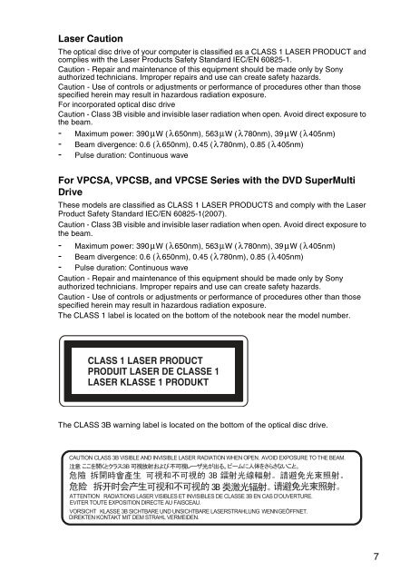 Sony VPCYB3Q1R - VPCYB3Q1R Documents de garantie Anglais