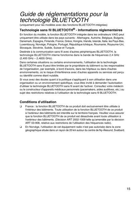 Sony VPCYB3Q1R - VPCYB3Q1R Documents de garantie