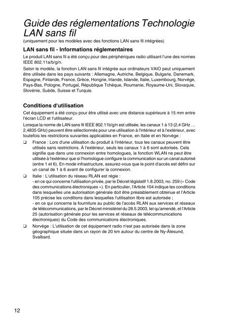 Sony VPCYB3Q1R - VPCYB3Q1R Documents de garantie Fran&ccedil;ais