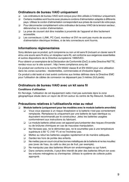 Sony VPCYB3Q1R - VPCYB3Q1R Documents de garantie Fran&ccedil;ais