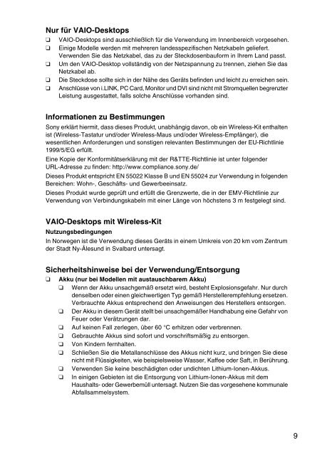 Sony VPCYB3Q1R - VPCYB3Q1R Documents de garantie Allemand