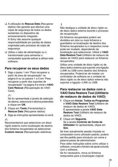 Sony VPCYB3Q1R - VPCYB3Q1R Guide de d&eacute;pannage Portugais