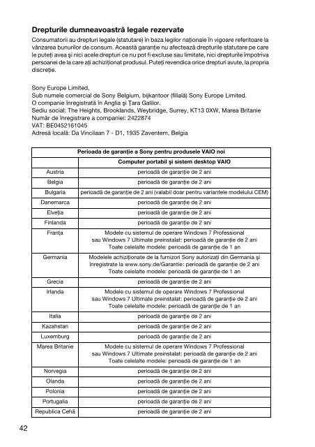 Sony VPCYB3Q1R - VPCYB3Q1R Documents de garantie Polonais