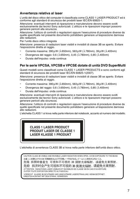Sony VPCYB3Q1R - VPCYB3Q1R Documents de garantie Italien