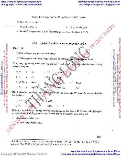 LÝ THUYẾT VÀ TUYỂN TẬP ĐỀ KIỂM TRA MÔN HÓA HỌC LỚP 8 TRƯỜNG BDVH THĂNG TIẾN - THĂNG LONG (2015-2016)