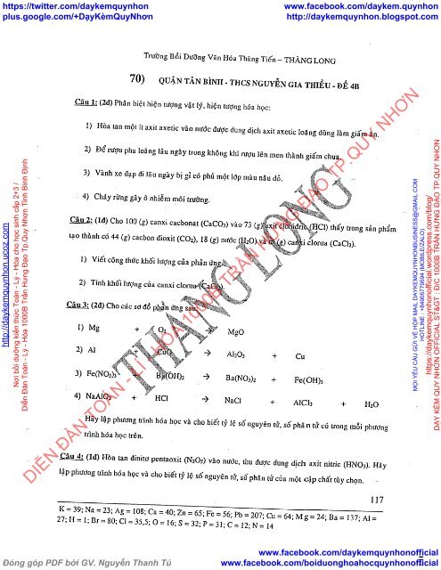 LÝ THUYẾT VÀ TUYỂN TẬP ĐỀ KIỂM TRA MÔN HÓA HỌC LỚP 8 TRƯỜNG BDVH THĂNG TIẾN - THĂNG LONG (2015-2016)