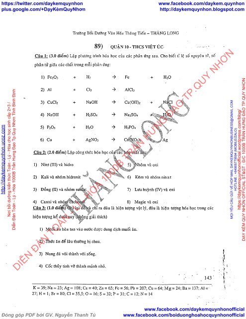 LÝ THUYẾT VÀ TUYỂN TẬP ĐỀ KIỂM TRA MÔN HÓA HỌC LỚP 8 TRƯỜNG BDVH THĂNG TIẾN - THĂNG LONG (2015-2016)