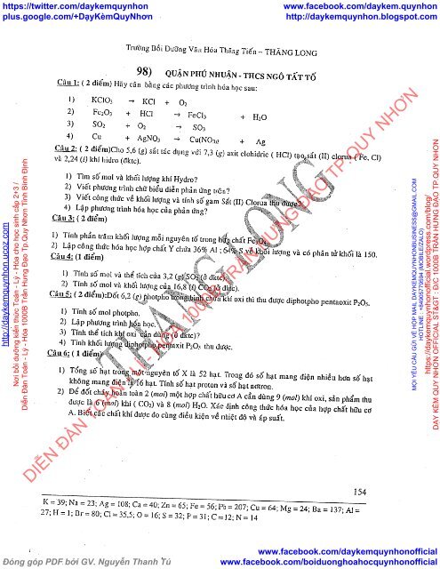 LÝ THUYẾT VÀ TUYỂN TẬP ĐỀ KIỂM TRA MÔN HÓA HỌC LỚP 8 TRƯỜNG BDVH THĂNG TIẾN - THĂNG LONG (2015-2016)