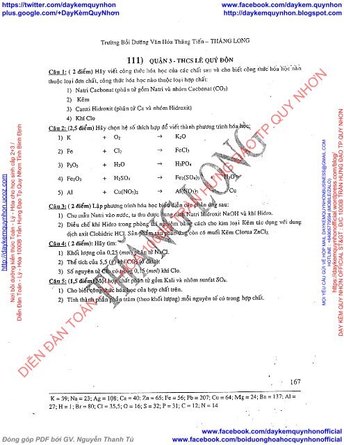 LÝ THUYẾT VÀ TUYỂN TẬP ĐỀ KIỂM TRA MÔN HÓA HỌC LỚP 8 TRƯỜNG BDVH THĂNG TIẾN - THĂNG LONG (2015-2016)