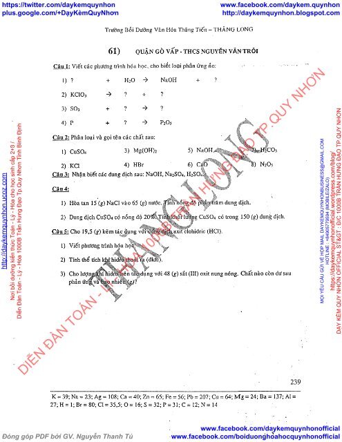 LÝ THUYẾT VÀ TUYỂN TẬP ĐỀ KIỂM TRA MÔN HÓA HỌC LỚP 8 TRƯỜNG BDVH THĂNG TIẾN - THĂNG LONG (2015-2016)