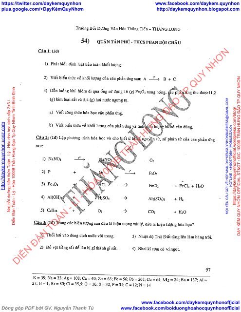 LÝ THUYẾT VÀ TUYỂN TẬP ĐỀ KIỂM TRA MÔN HÓA HỌC LỚP 8 TRƯỜNG BDVH THĂNG TIẾN - THĂNG LONG (2015-2016)