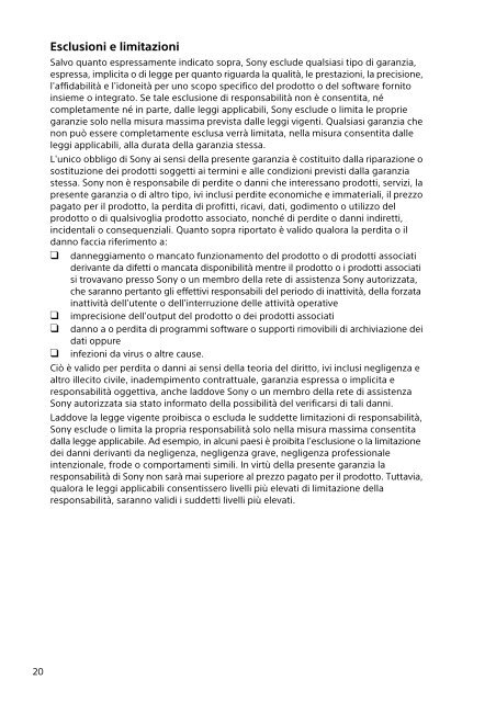 Sony SVF1521Z1E - SVF1521Z1E Documenti garanzia Italiano
